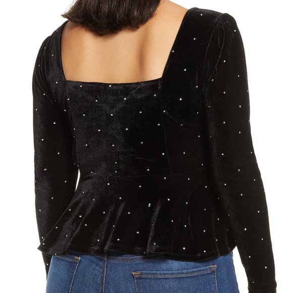 Eloquii Asymmetrical Peplum Velvet Top - Picture 2 of 5